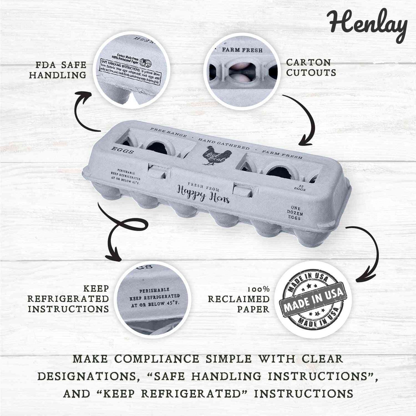 Henlay Laid Local Egg Cartons- Adorable Printed Vintage Design- 25, 90, or 250