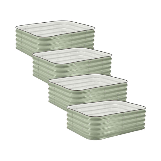 4-Pack Small Modular Metal Raised Garden Bed Kit - 15” Tall - Mist Green