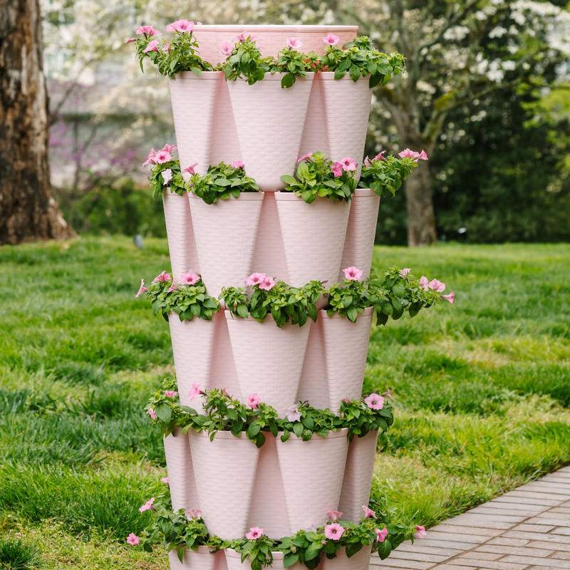 pot tower planter Botanical Interest High Quality Vertical Planter | 5-Tier Vertical Planter Basketweave Terracotta