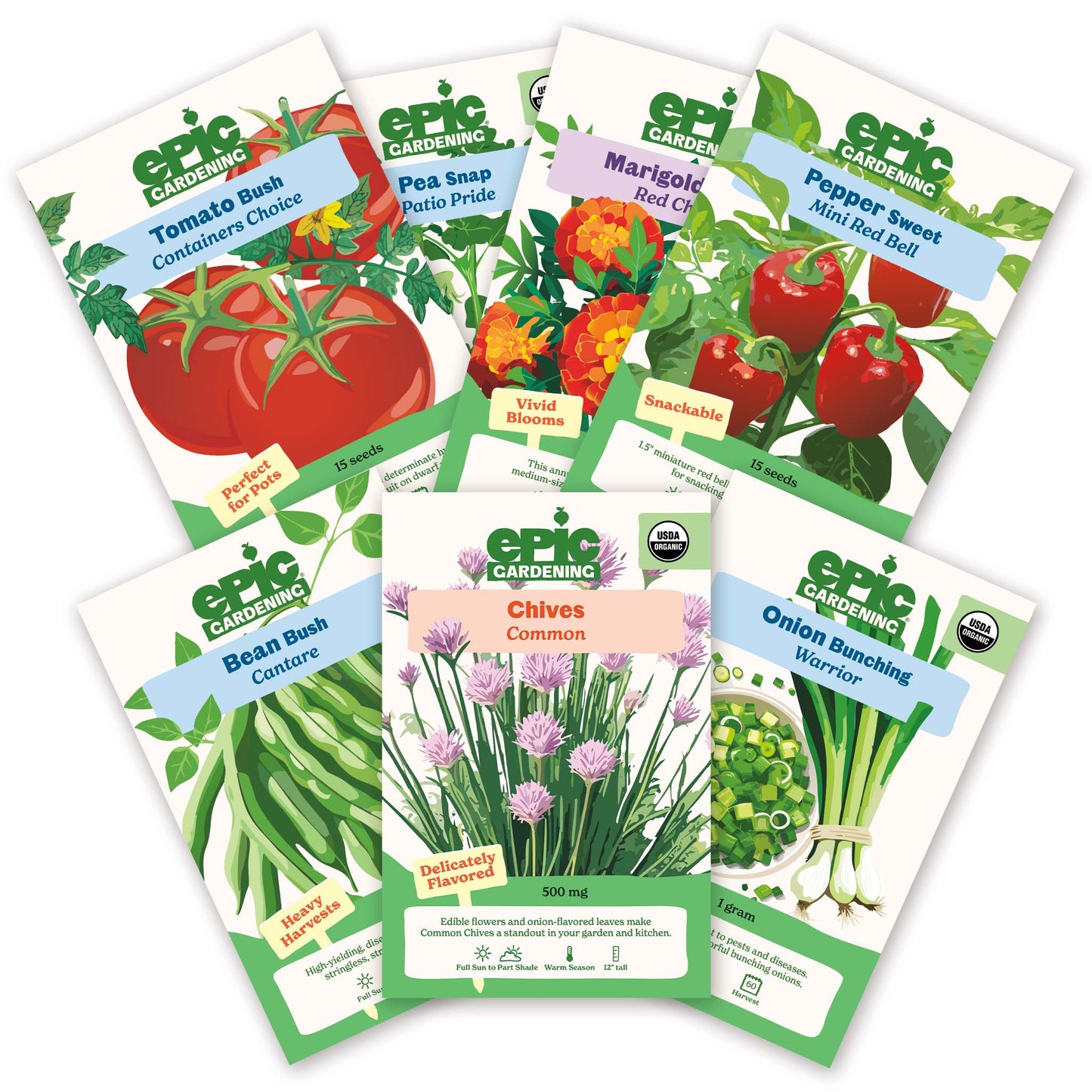kitchen garden seeds Epic Gardening Beginner Patio Garden Seed Kit, 7 Compact Varieties for Small Spaces, Includes Peppers, Beans, Tomatoes & Flowers, Non-GMO Seeds